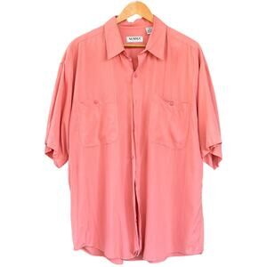 Vintage ‘90s Men's Large 100% Silk Pink Short Sleeve Pockets Button Down Shirt